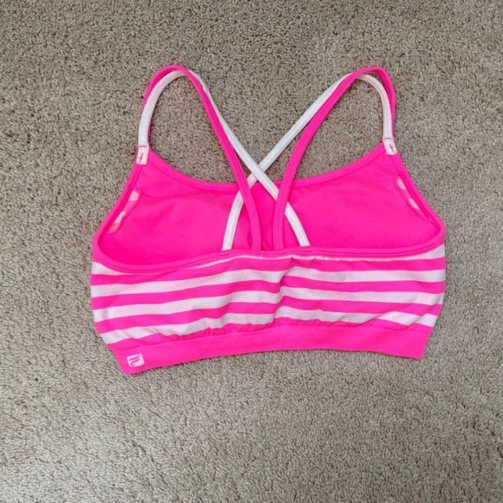 Fabletics Kemp Pink & White Striped Sports Bra S